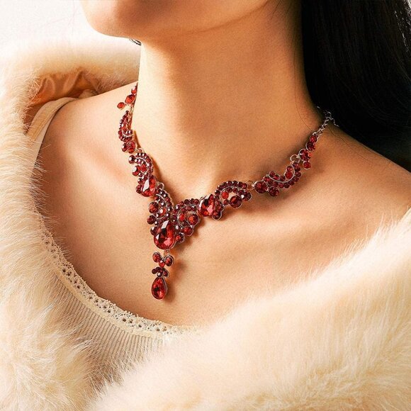 Unicra Bride Wedding Jewelry Sets Crystal Bridal Necklace Earrings Set R… - Picture 5 of 7